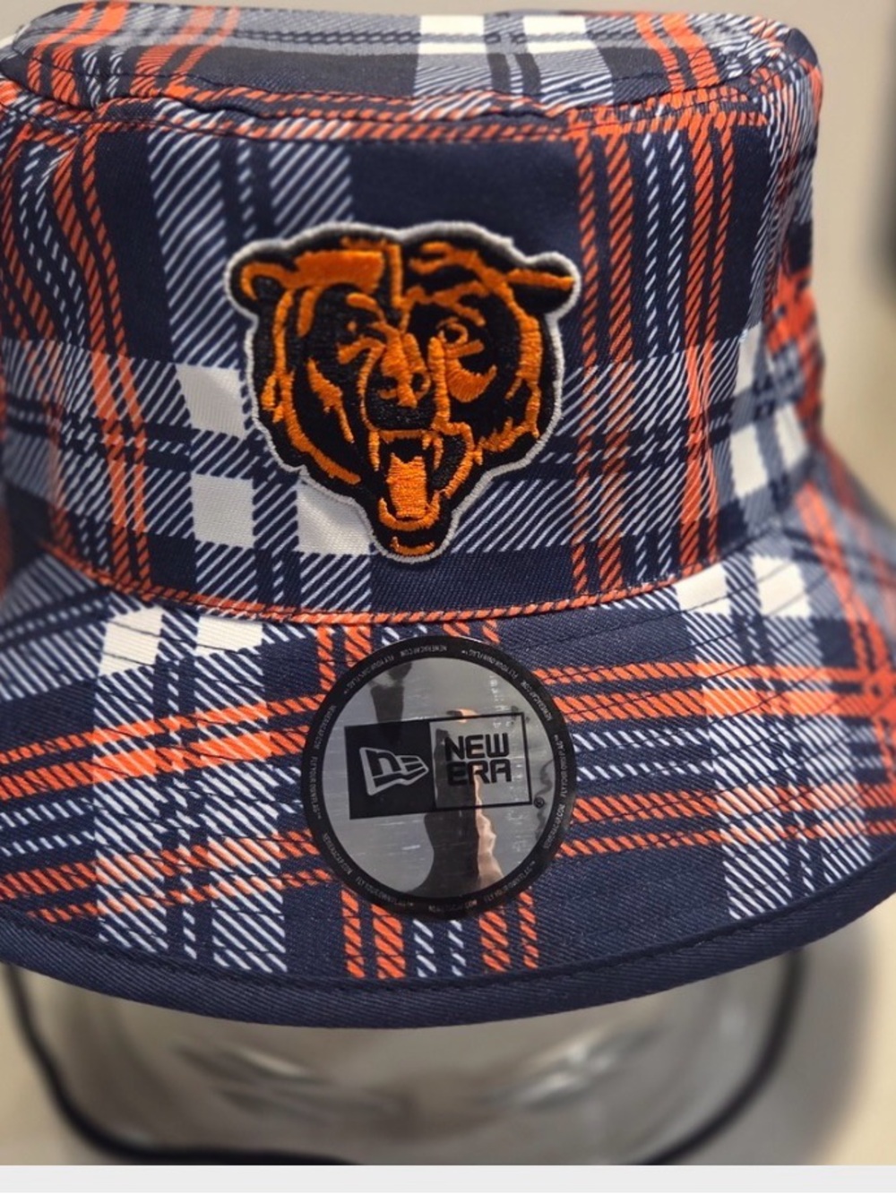 New Era Plaid Chicago Bears Bucket Hat - Navy, Orange & White official sideline